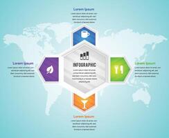 Infographic template with 3D hexagons paper label, business template for presentation. Creative concept for infographic, diagram, flowchart, workflow layout, content, steps, chart, arrow. vector