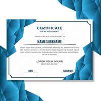 certificate template. Creative certificate with clean and modern pattern. Polygonal concept, gradient blue color. vector
