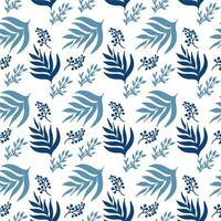 A pattern with blue leaves and berries on a white background vector