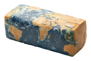 Earth-shaped rectangular box isolated on transparent background. png