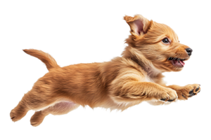 Floating puppy jumping trying to bite something isolated on transparent background. png
