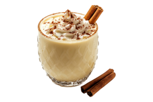 Eggnog with a cinnamon stick isolated on transparent background. png