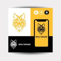 wolf head logo design,with a minimalist, simple, and elegant geometric style, with black and white monochrome colors vector