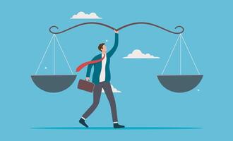Man balancing scale with briefcase and red tie. Conceptual image of a suitable man balancing scale with briefcase and red tie, suitable for business , decision making themes and justice themes vector