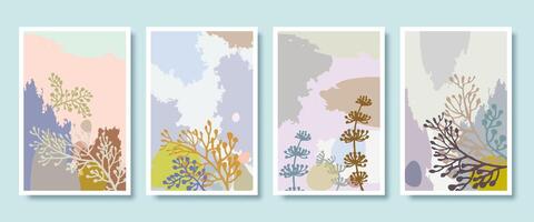 Abstract botanical flowers set with brush background, Luxury pattern design with flower. vector