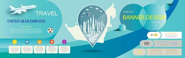 Travel poster template design with promotion text for presentation of UAE. vector