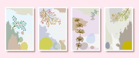 Abstract botanical flowers set with brush background, Luxury pattern design with flower. vector