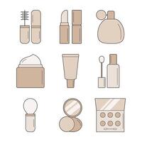 A set of icons for decorative cosmetics in beige shades on a white background. vector