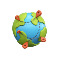 3D illustration of a globe with location points on a map. Movement or delivery tracking icon. png