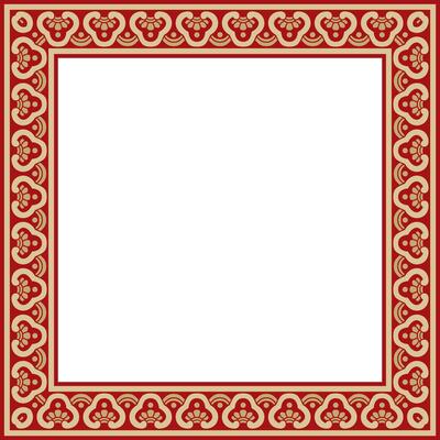 golden with red Chinese rectangle, frame. Square ornaments of oriental peoples, korea, taiwan, china, hong kong, indonesia