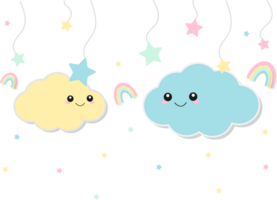 Two clouds and a rainbow are hanging in the sky png