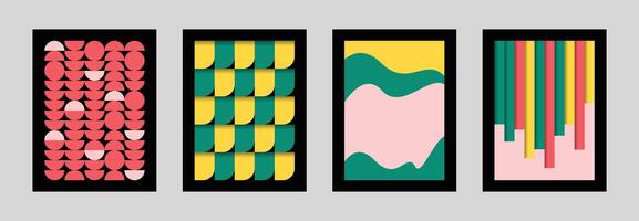 Abstract colorful geometric cover design set. Modern minimalist geometry background template bundle. vector