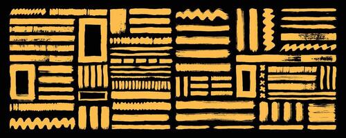 Grunge paint brush strokes element set. Abstract rough texture smear design bundle. vector
