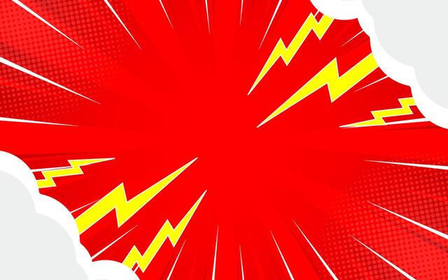 Comic red design background with lightning decoration behind the clouds