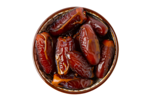 Fresh dates in a bowl isolated on a transparent background. Top View png