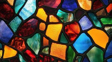 Multicolored stained glass with an irregular pattern photo