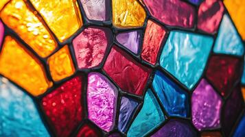 Multicolored stained glass with an irregular pattern photo