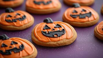 A pattern of pumpkin-shaped gingerbread cookies photo