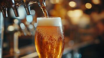 Closeup Of Beer Being Poured Into Glass photo