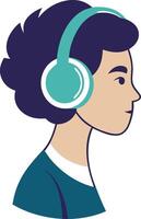 Girl wearing headphones, symbolizing music, listening, and focus in illustration vector