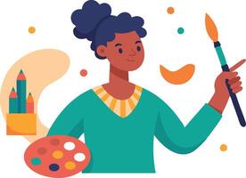 Boy holding a paintbrush and palette, representing creativity and artistic expression vector