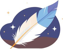 Two feathers in pastel colors resting on a cloud, symbolizing softness and peace vector