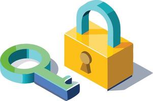 A green lock and key representing secure access to private information vector