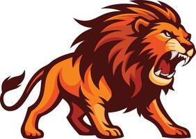 Fierce lion roaring with a flowing mane, illustration symbolizing strength and power vector