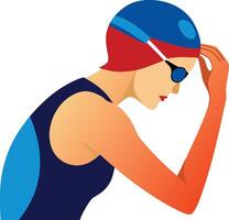 Swimmer adjusting goggles, symbolizing swimming, competition, and athletic preparation vector