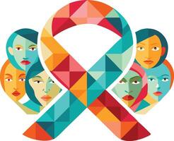Abstract ribbon with diverse faces representing support, awareness, and unity in illustration vector