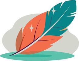 Colorful feather illustration resting on the ground with a soft, gentle design vector
