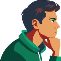 Man resting his chin on his hand, symbolizing thoughtfulness, reflection, and planning vector