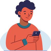 Boy using a smartphone, engaged in texting and communication in a digital world vector