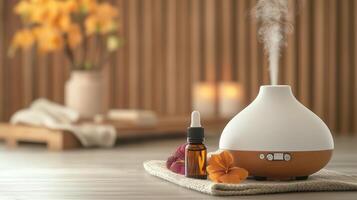 A set of essential oils for a diffuser to promote relaxation. photo
