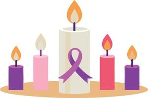 Multiple candles with different colors and a ribbon in the center representing awareness vector
