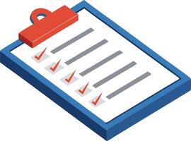 Checklist on a clipboard with red checkmarks, isometric business task management icon vector