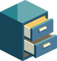Isometric file cabinet with drawers open, office organization and storage illustration vector