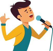 Boy singing with passion into a microphone, symbolizing music, performance, and talent vector