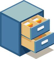 Isometric file cabinet with open drawers, office organization and storage illustration vector