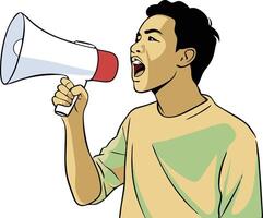 Man shouting through a megaphone, symbolizing communication, leadership, and motivation vector