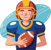 Football player wearing helmet holding a ball, symbolizing sports, teamwork, and competition vector