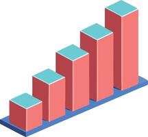 Isometric bar chart illustration in pink and teal showing growth and progress vector