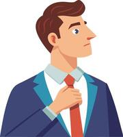 Man adjusting his tie, symbolizing professionalism, style, and preparation in illustration vector