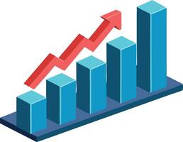Growing line chart in isometric view, blue and red illustration showing financial growth vector