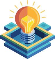 Light bulb on books, symbolizing knowledge and innovation in isometric illustration vector