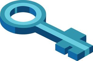 Isometric key in blue, symbolizing security and access in technology illustration vector