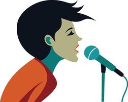 Girl singing into a microphone, symbolizing music, performance, and passion vector