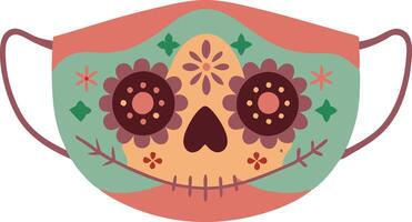 Day of the Dead face mask decorated with flowers and skulls in style vector