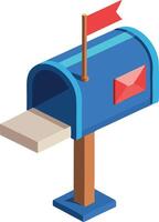 Isometric mailbox with a red flag raised, mail delivery and communication concept vector