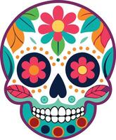 Vibrant Day of the Dead sugar skull illustration with floral patterns and colorful decoration vector
